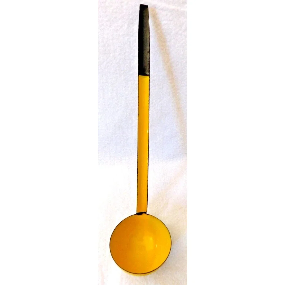 Enamel Ladle Yellow Black Vintage Mid Century Made Poland Dipper Graniteware